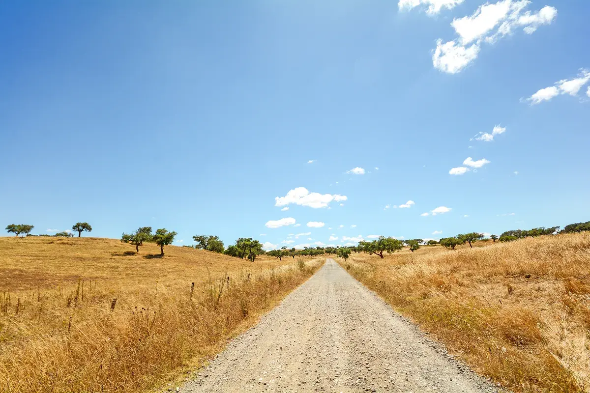 Gravel road crossing dry countryside in the Alentejo