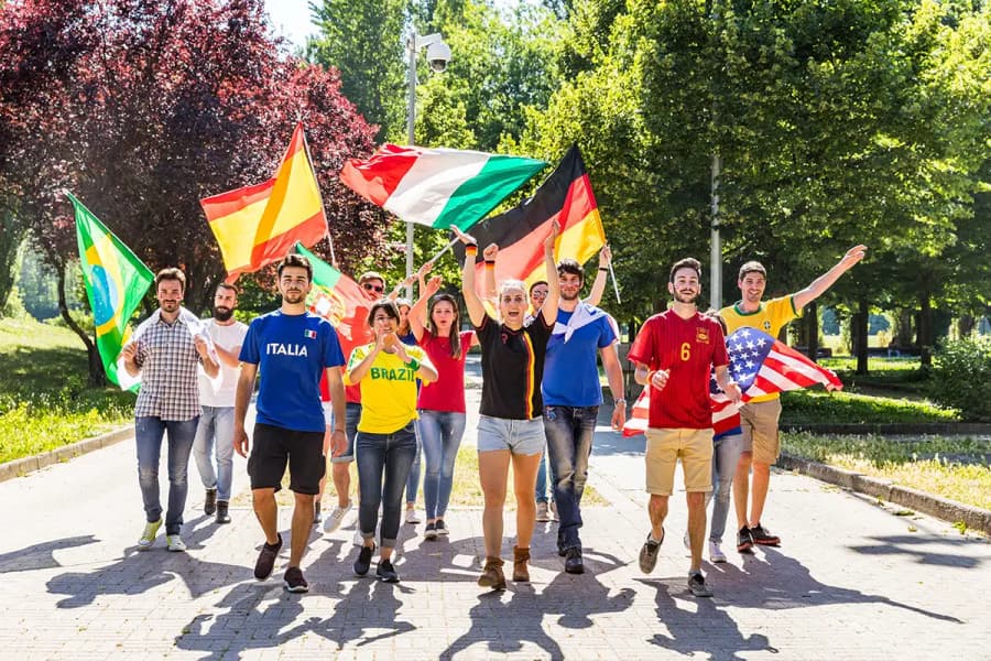 A group of foreign residents in Portugal showing national pride
