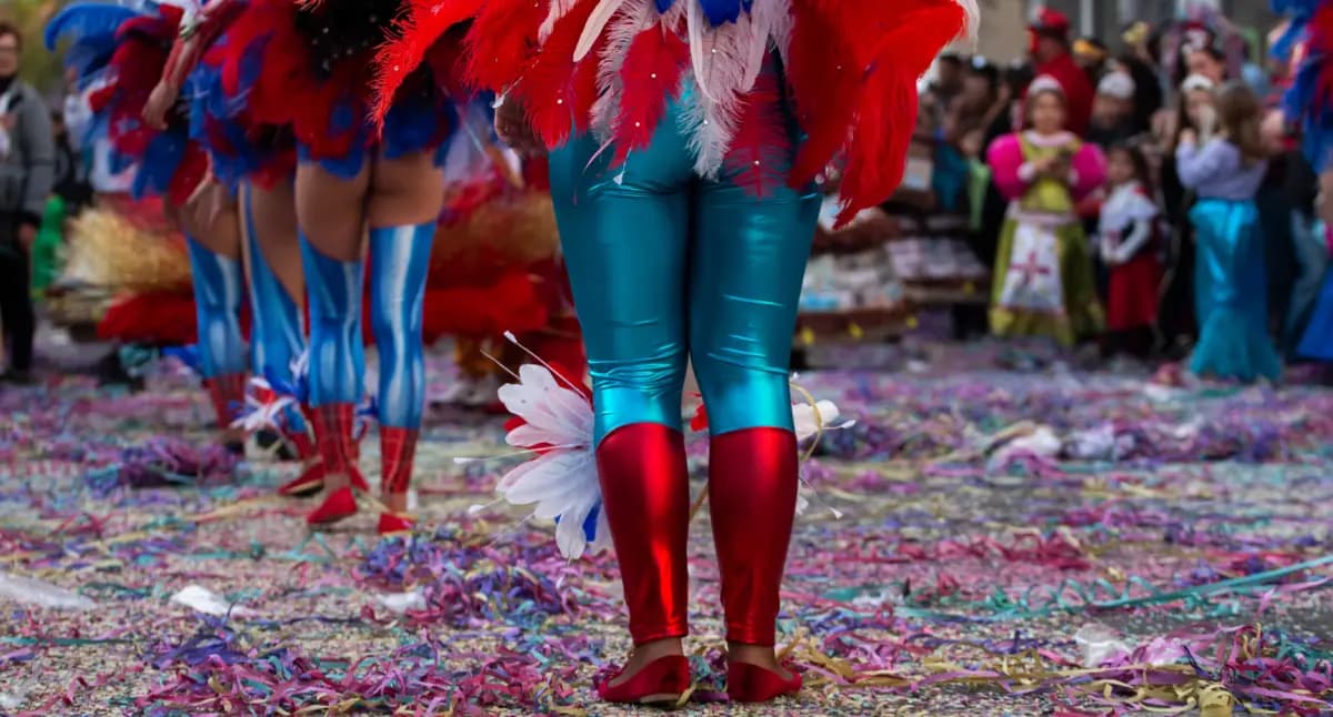 Kids and Adults in Costumes for a Carnival Parade.