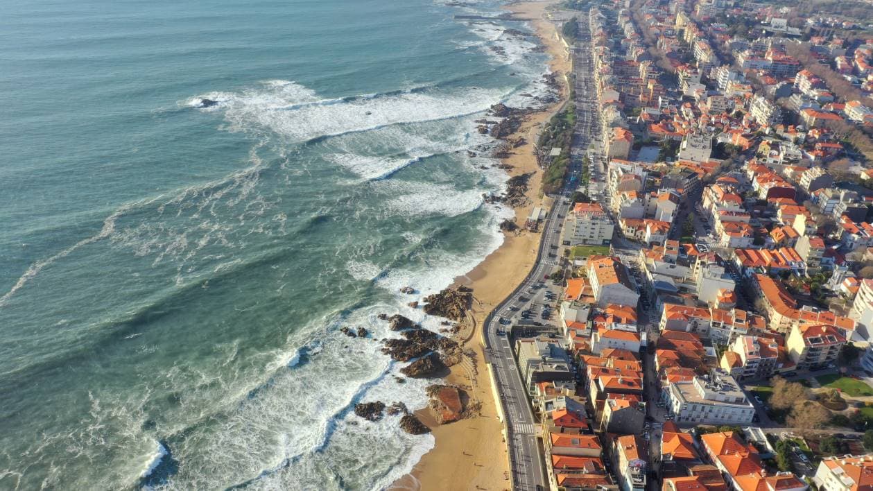 An aerial view of the coast of Matosinhos, near Porto