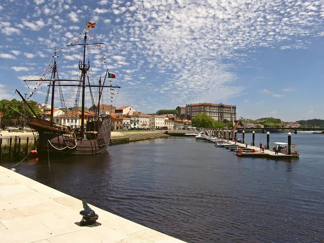 Old portuguese ship "nau" in a recreational harbour in Vila do Conde, northe of Portugal