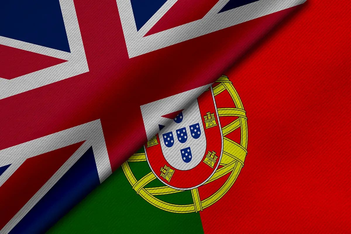 The Union Jack overlaid over the Portuguese Flag