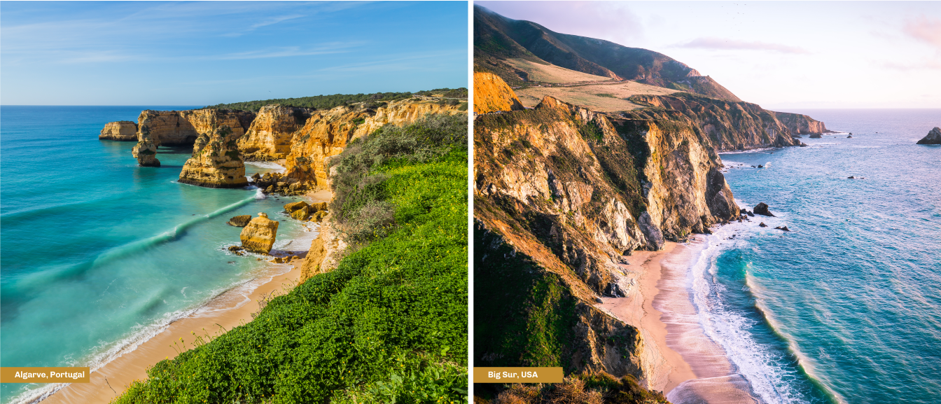Algarve coast in Portugal vs. Big Sur coast in California.