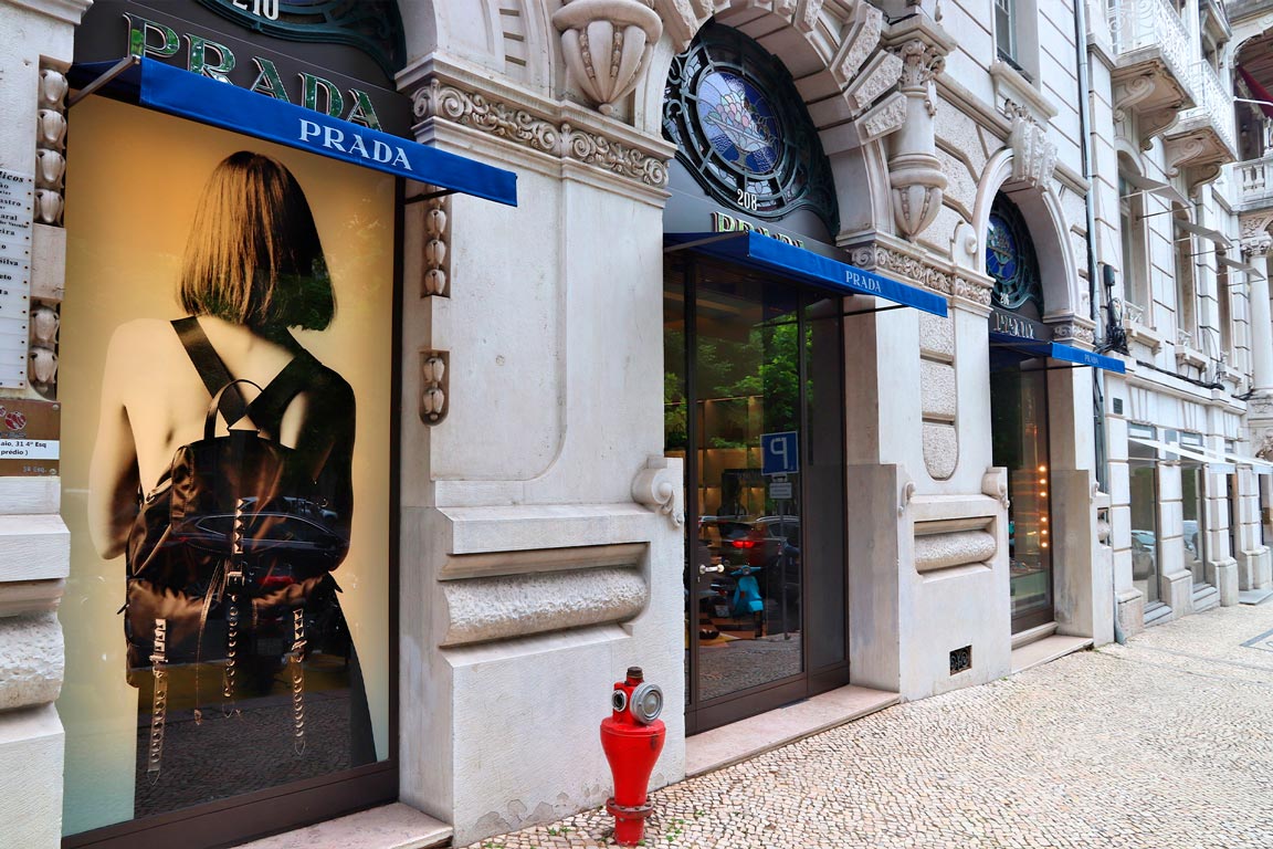 Prada store at Avenida da Liberdade - the most luxurious street in Lisbon.