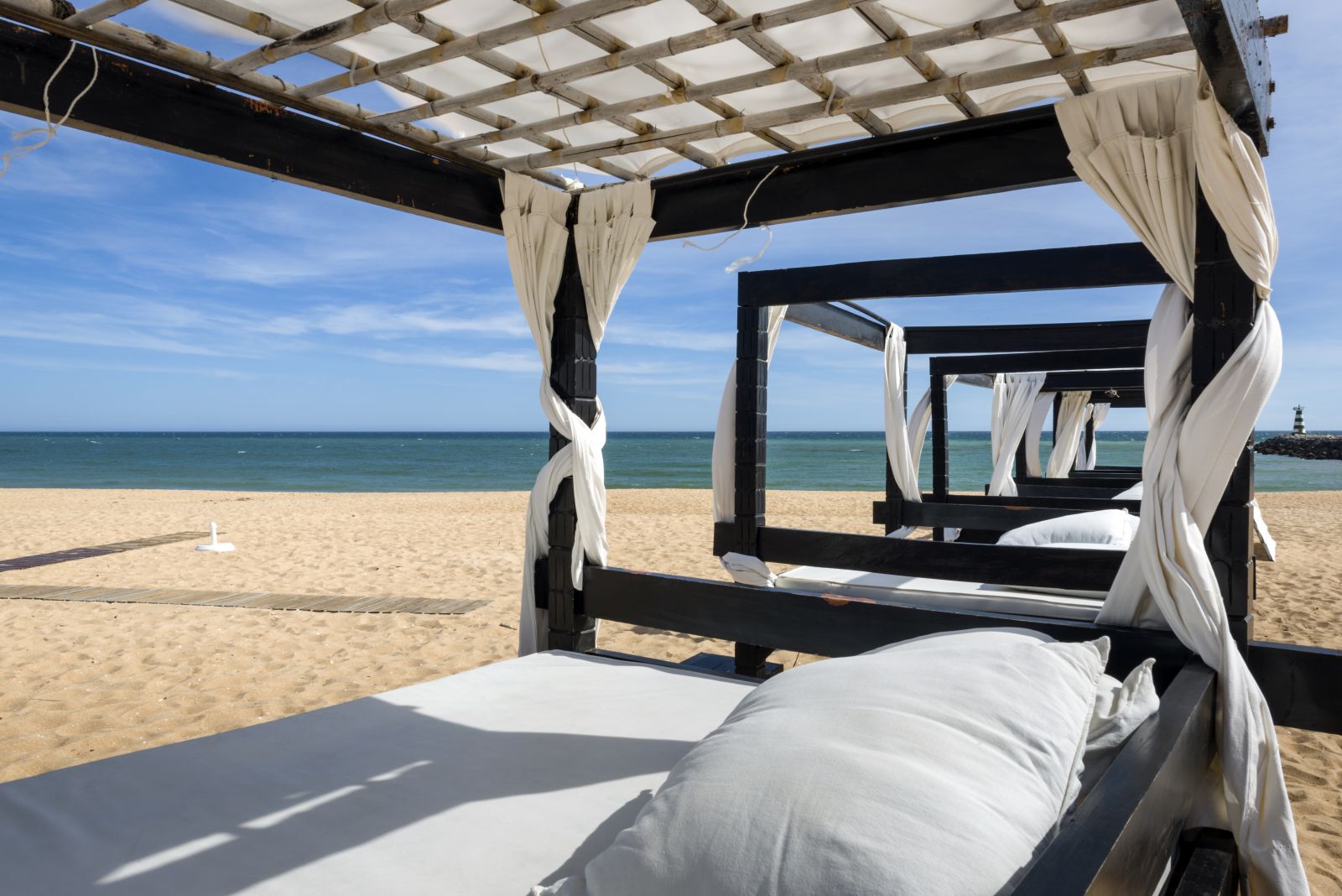 Massage table on beach in Vilamoura, Algarve, Portugal