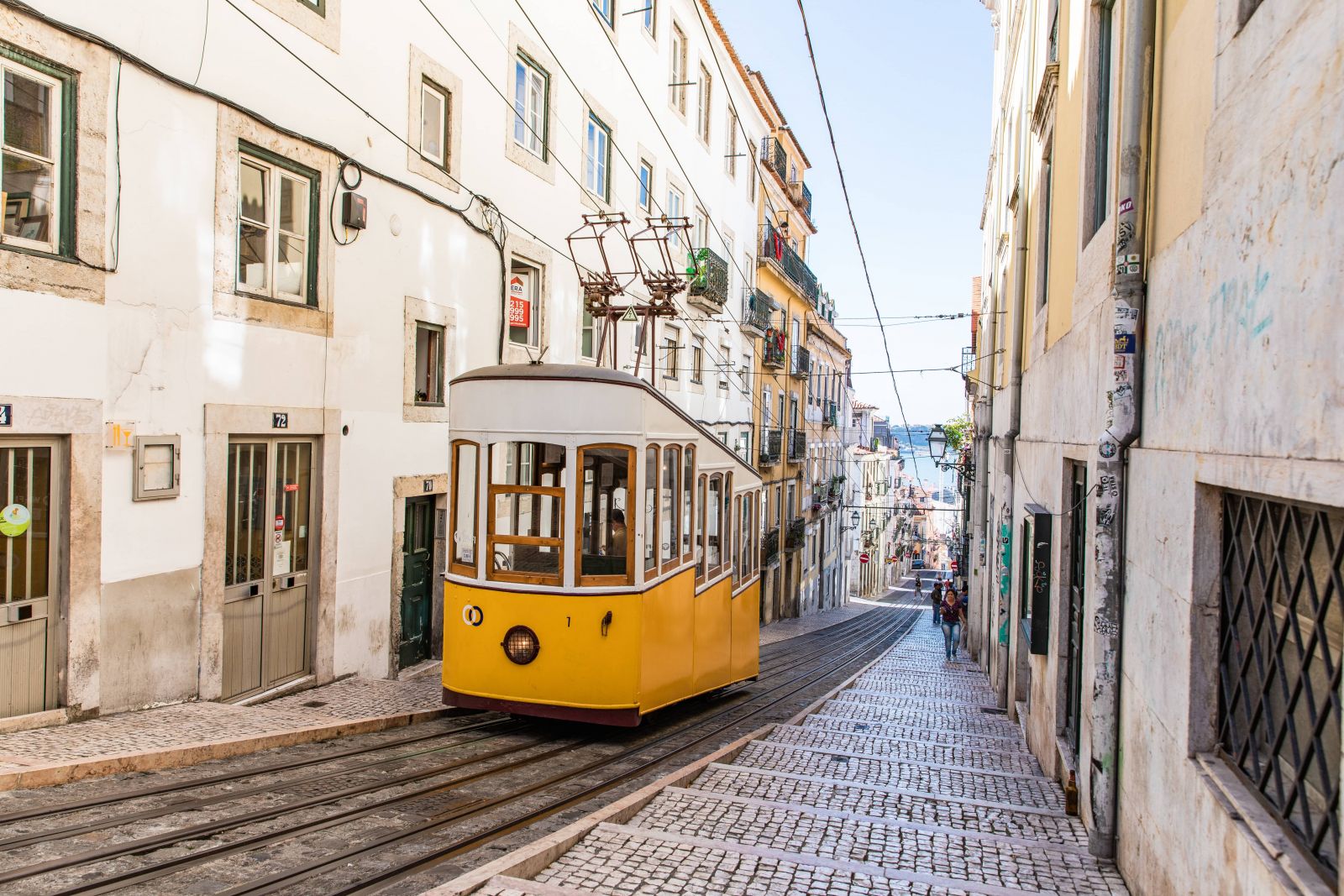 Most famous cable car in Lisbon in Bica district.