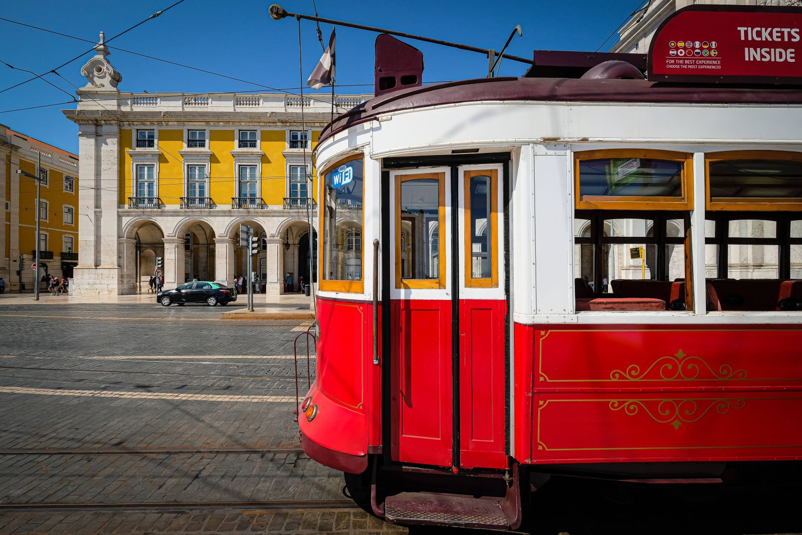 Historic tram in the city centre of Lisbon.
