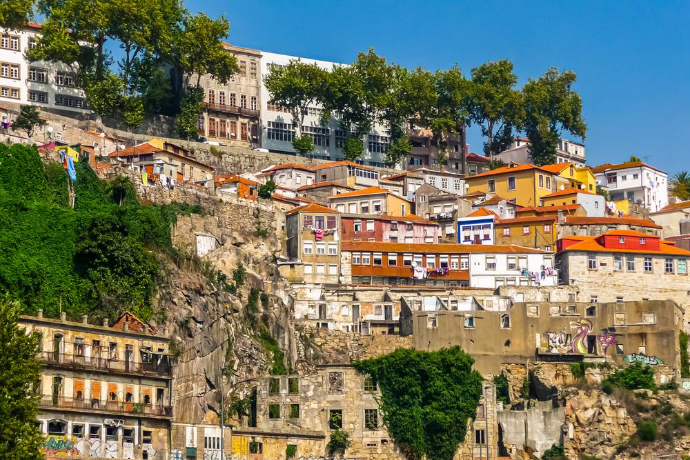 Vacant and damaged buildings in the old part of Porto.