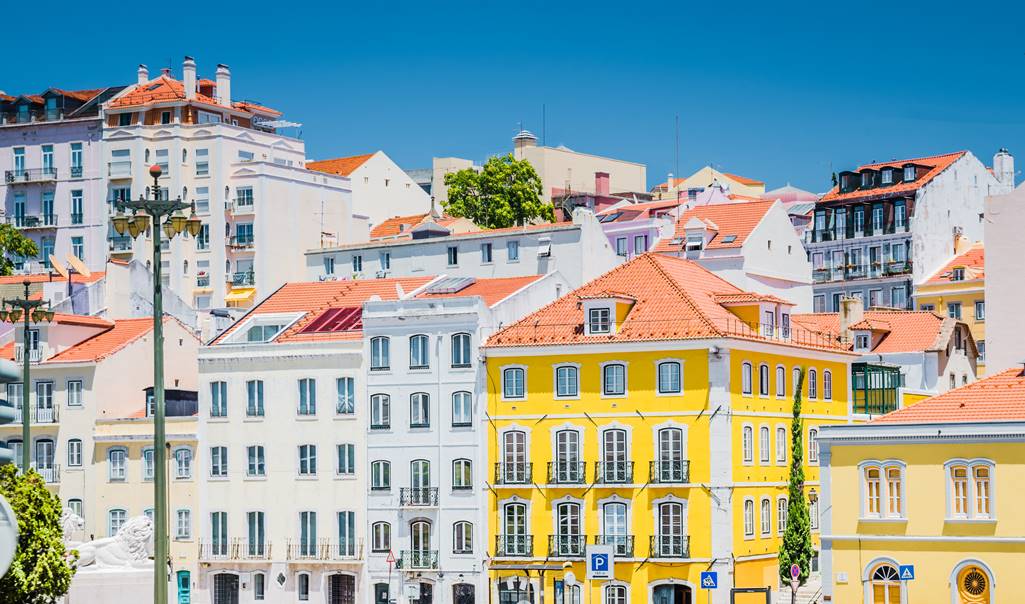 Colourful buildings in Lisbon that have been fully refurbished.