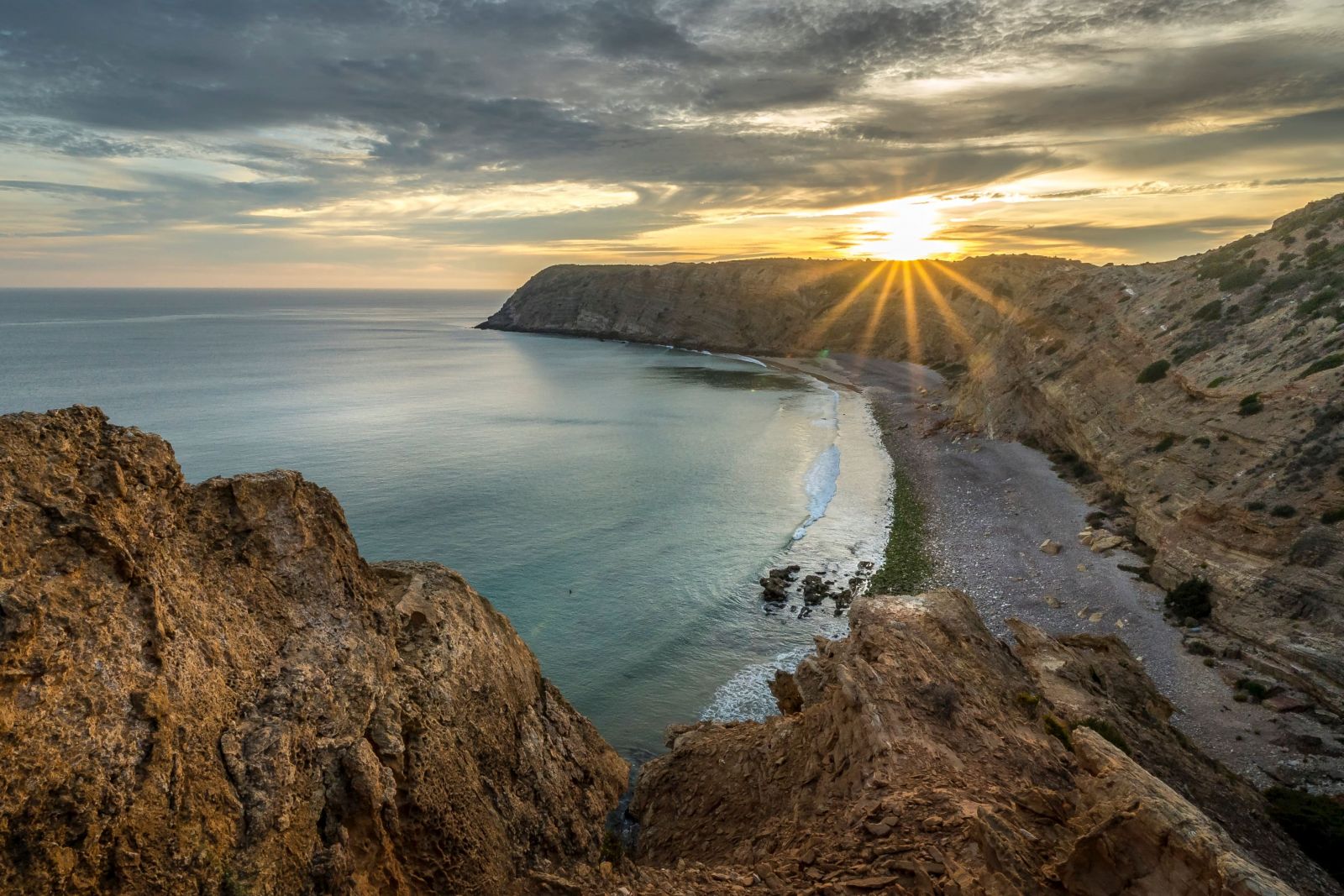 Burgau beach during the sunset.