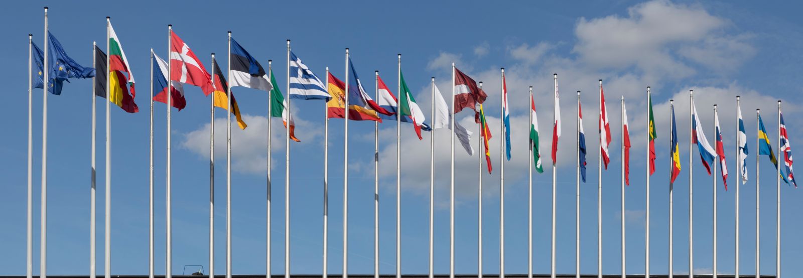 Flags of EU countries.