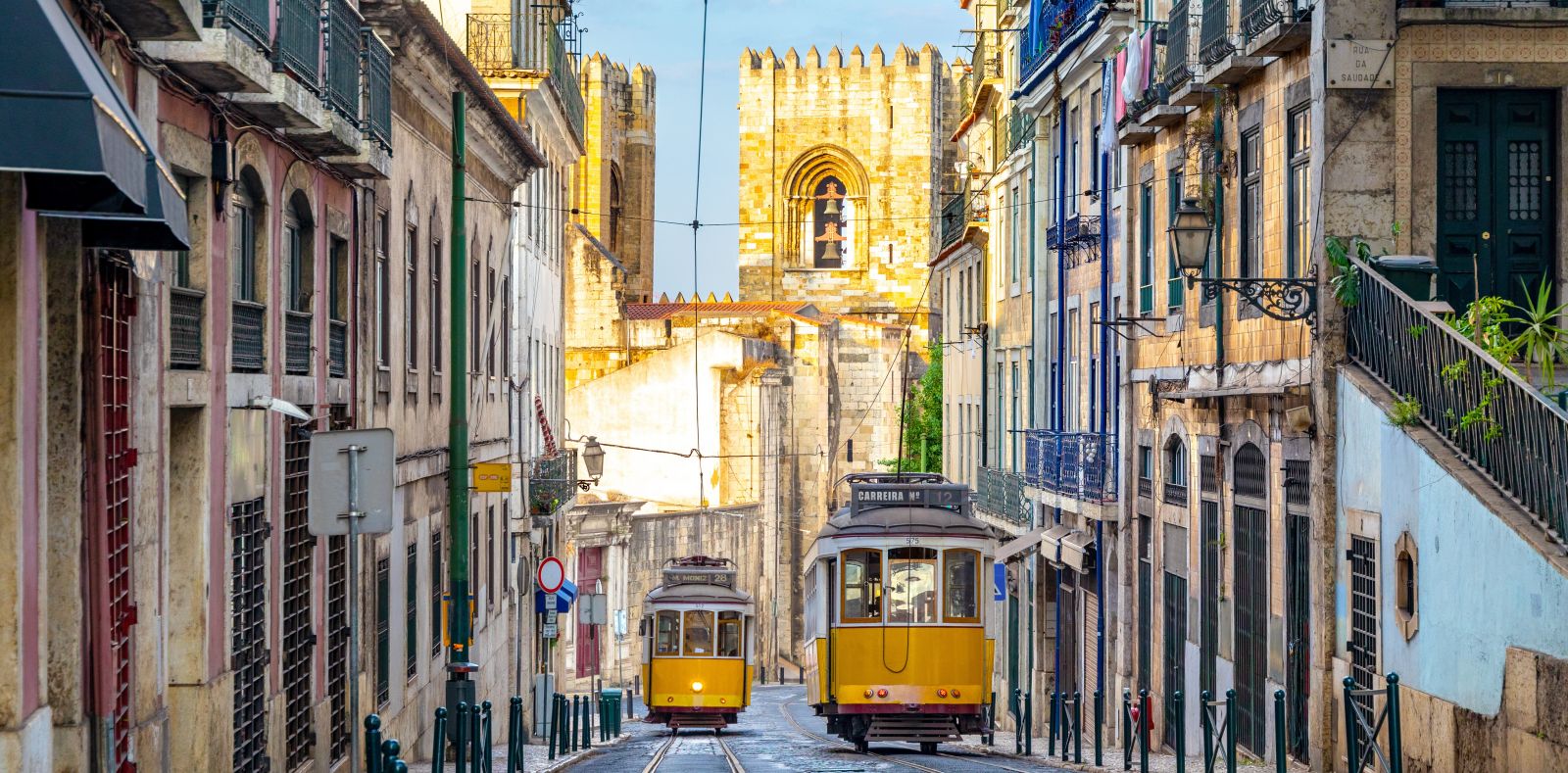Trams on a Lisbon's street.