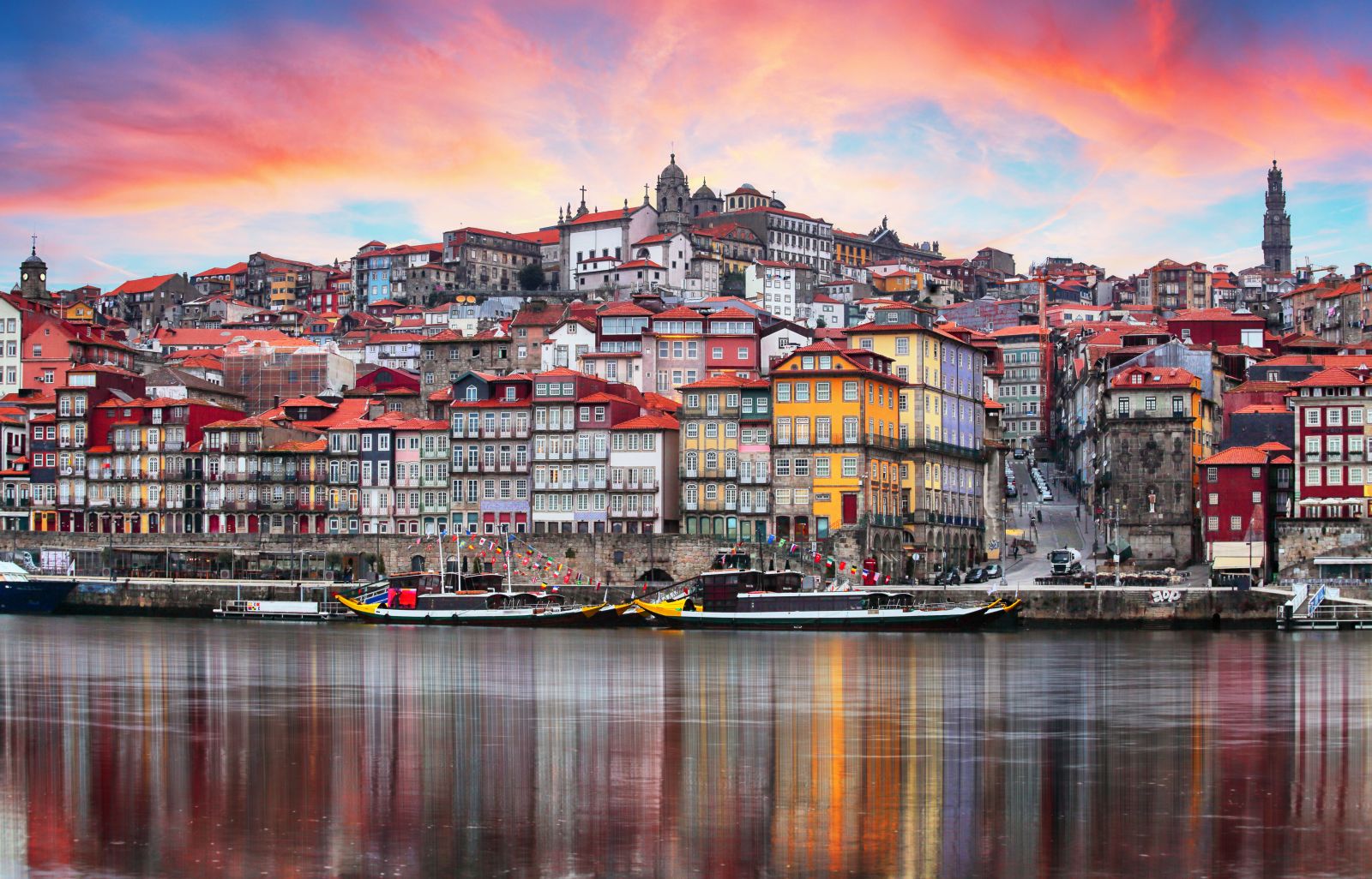Colourful riverside of Porto.