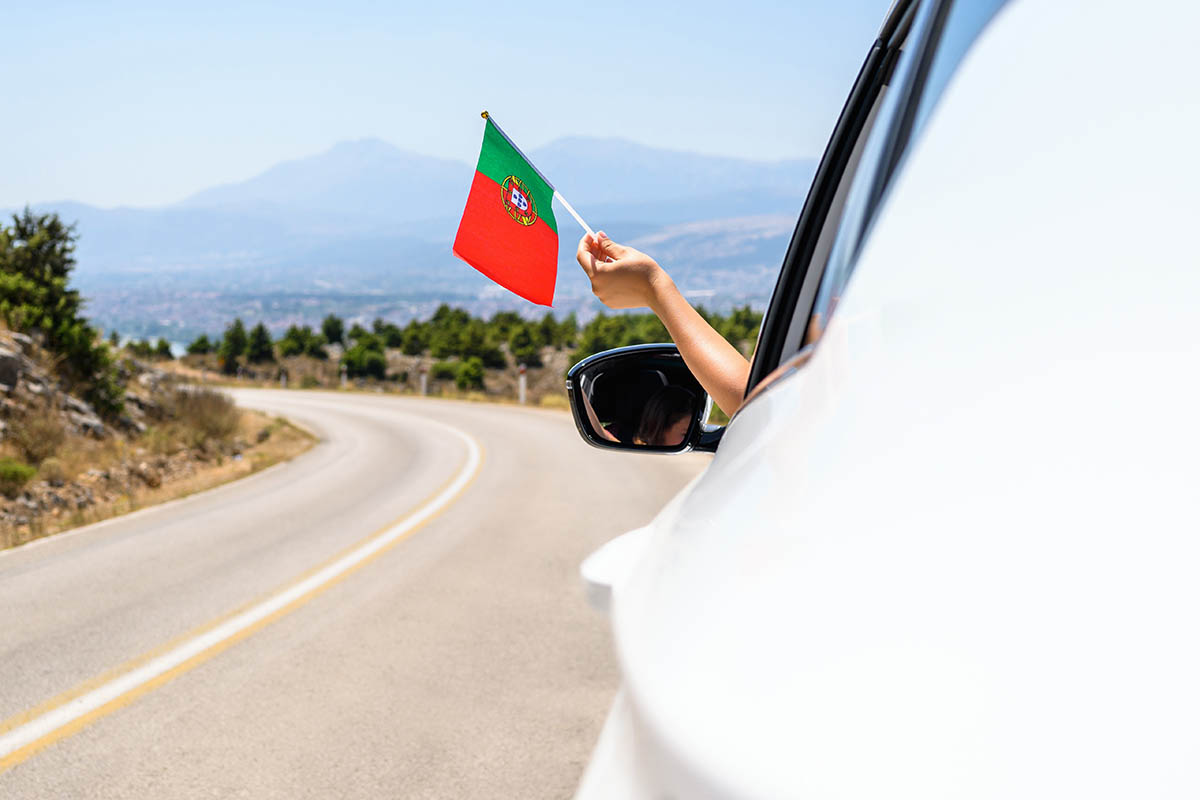 Driving car on Portuguese roads.